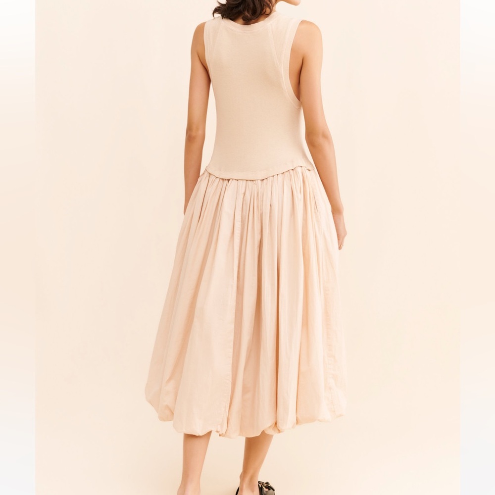 Free People Calla Lily Mixed Media Maxi Dress Pockets Drop Waist Bubble Skirt - Picture 6 of 16
